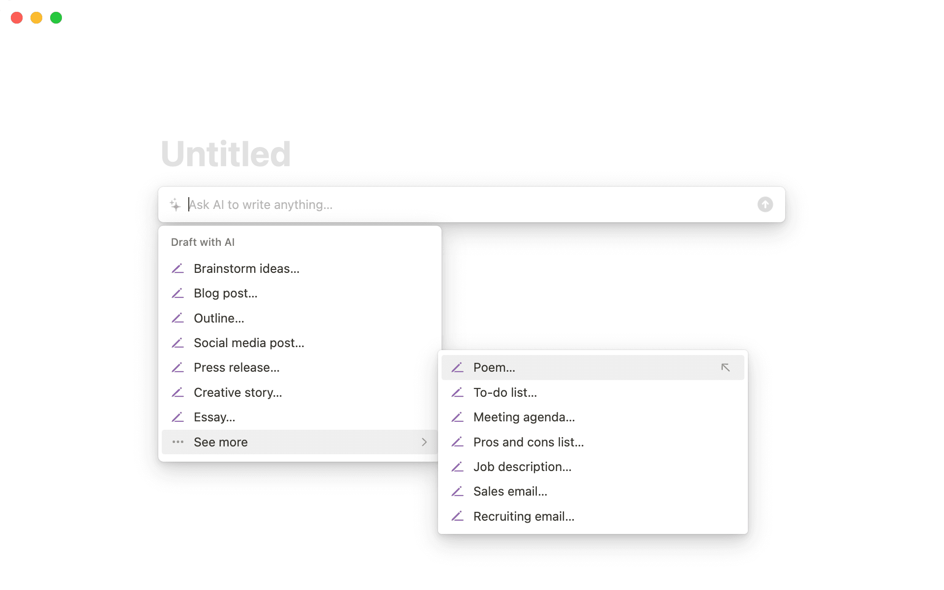 Notion AI can help you draft anything, from a meeting agenda to a pros and cons list.