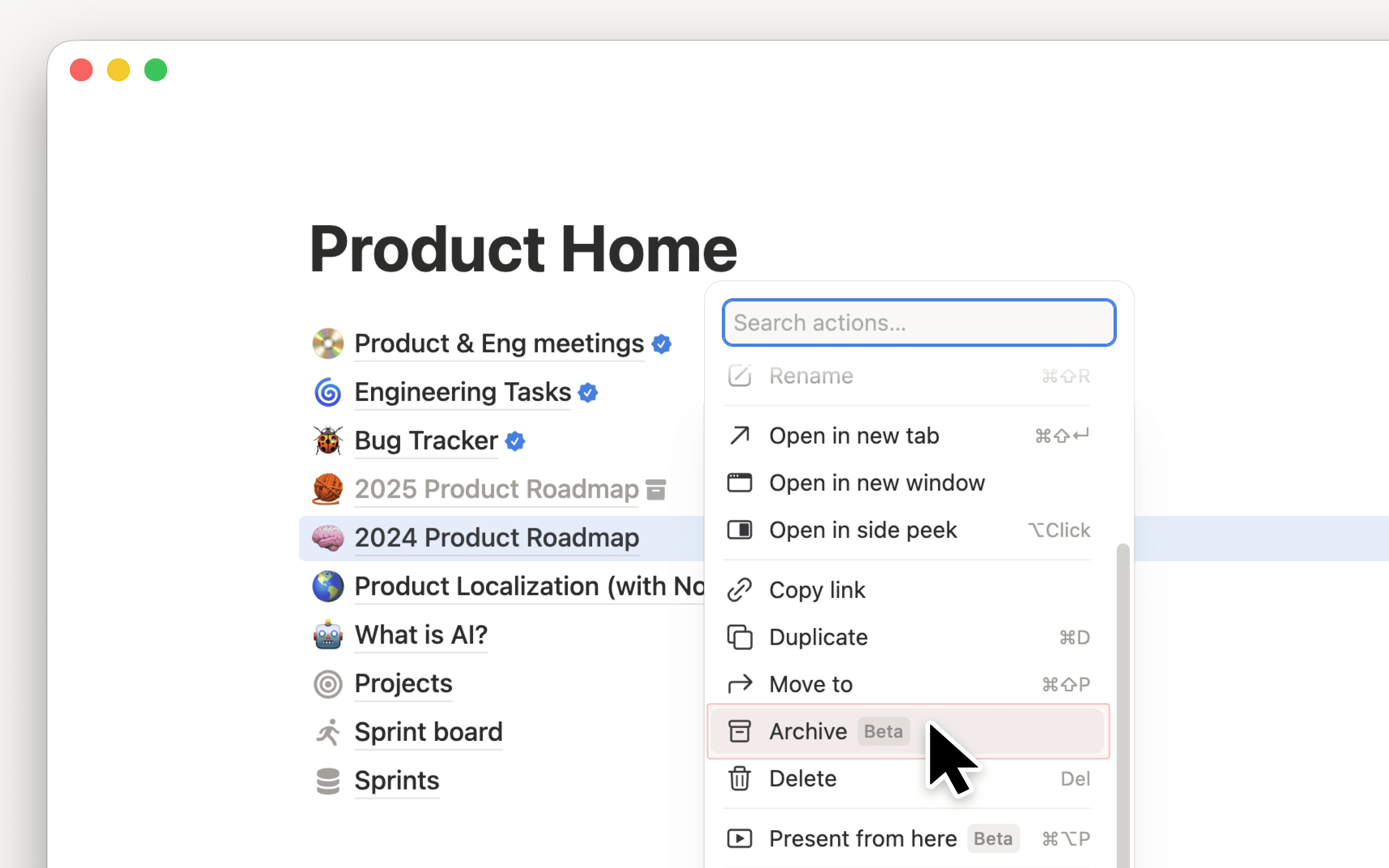 Archive outdated pages to keep your workspace fresh